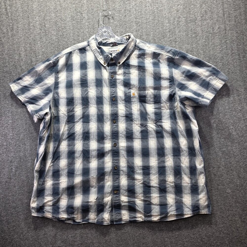 Carhartt Shirt Mens 4XL Blue Gray Plaid Short Sleeve Button Down Relaxed Fit